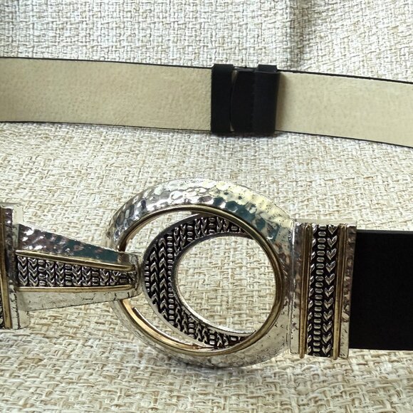 Chico\'s Belt Women\'s Black Genuine Leather Silver Metal Buckle Size XL main image 12